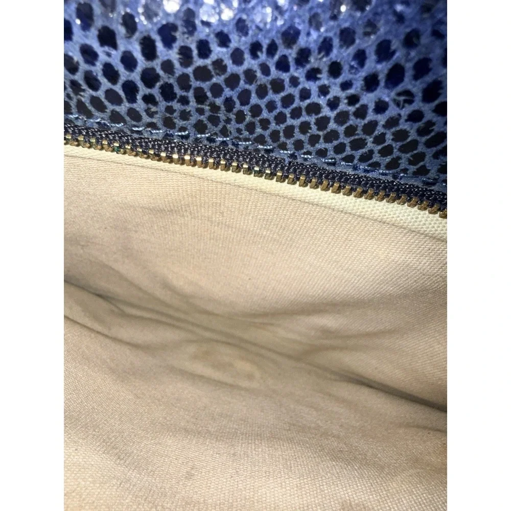 Tory Burch‎ Reva Clutch Blue Leather Snakeskin Print Chain Handbag Bag L